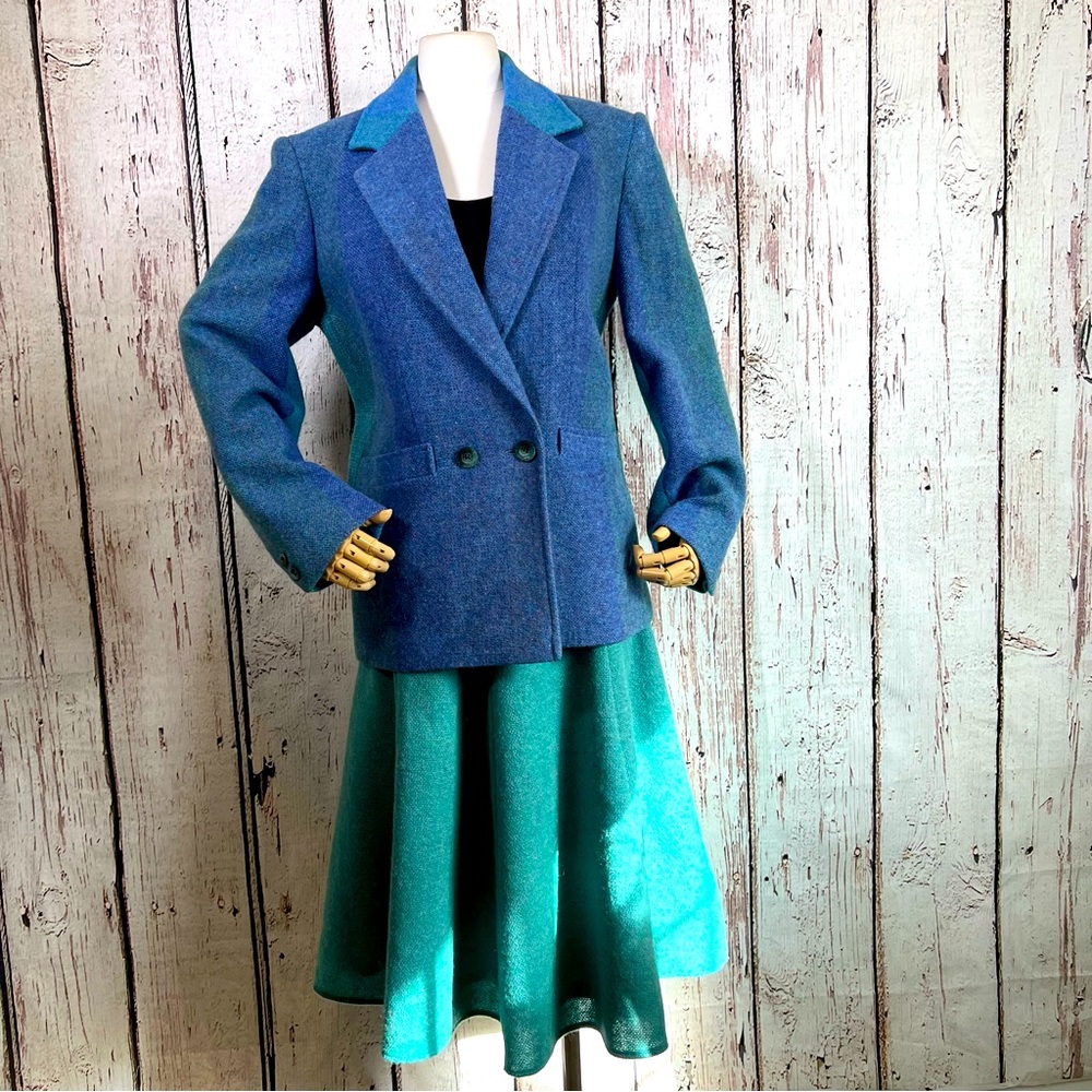 Vintage Avoca Blue and Teal Women's Jacket and Skirt Set